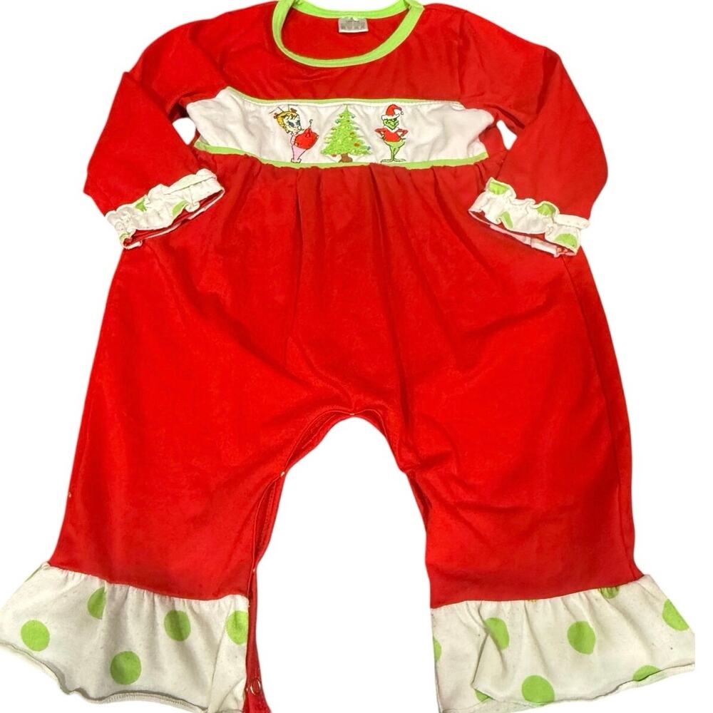 Boutique Grinch & Cindy Lou Who Christmas Romper 12–18M | One Piece Snaps | GUC
